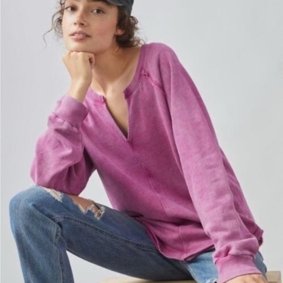 Pilcro | Anthropologie | Notch Neck Tunic Top in Berry Pink | Sz L - Picture 1 of 7